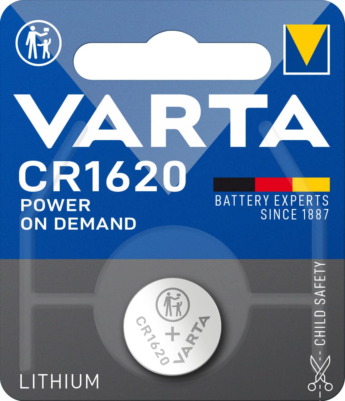 VARTA Piles Bouton CR1620, lot de 10, Power on Demand, Lithium, 3V, emballage sécurisé pour les enfants, pour les appareils Smart Home, clés de voiture et d'autres applications