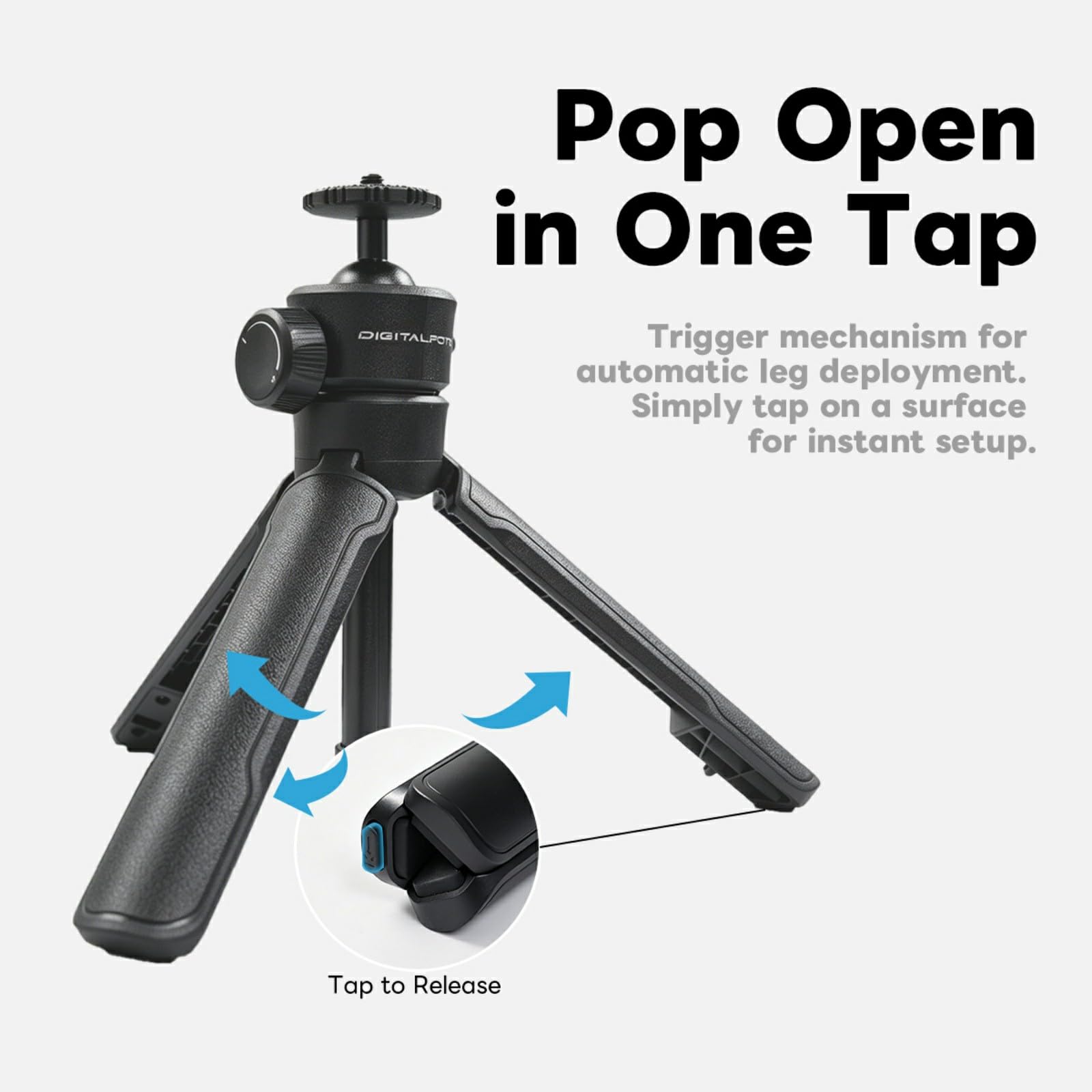 POP-4 Trépied de table à ouverture automatique et perche à selfie pour smartphones, appareils photo et cardans de poche, support magnétique pour téléphone, mini trépied avec tête sphérique à