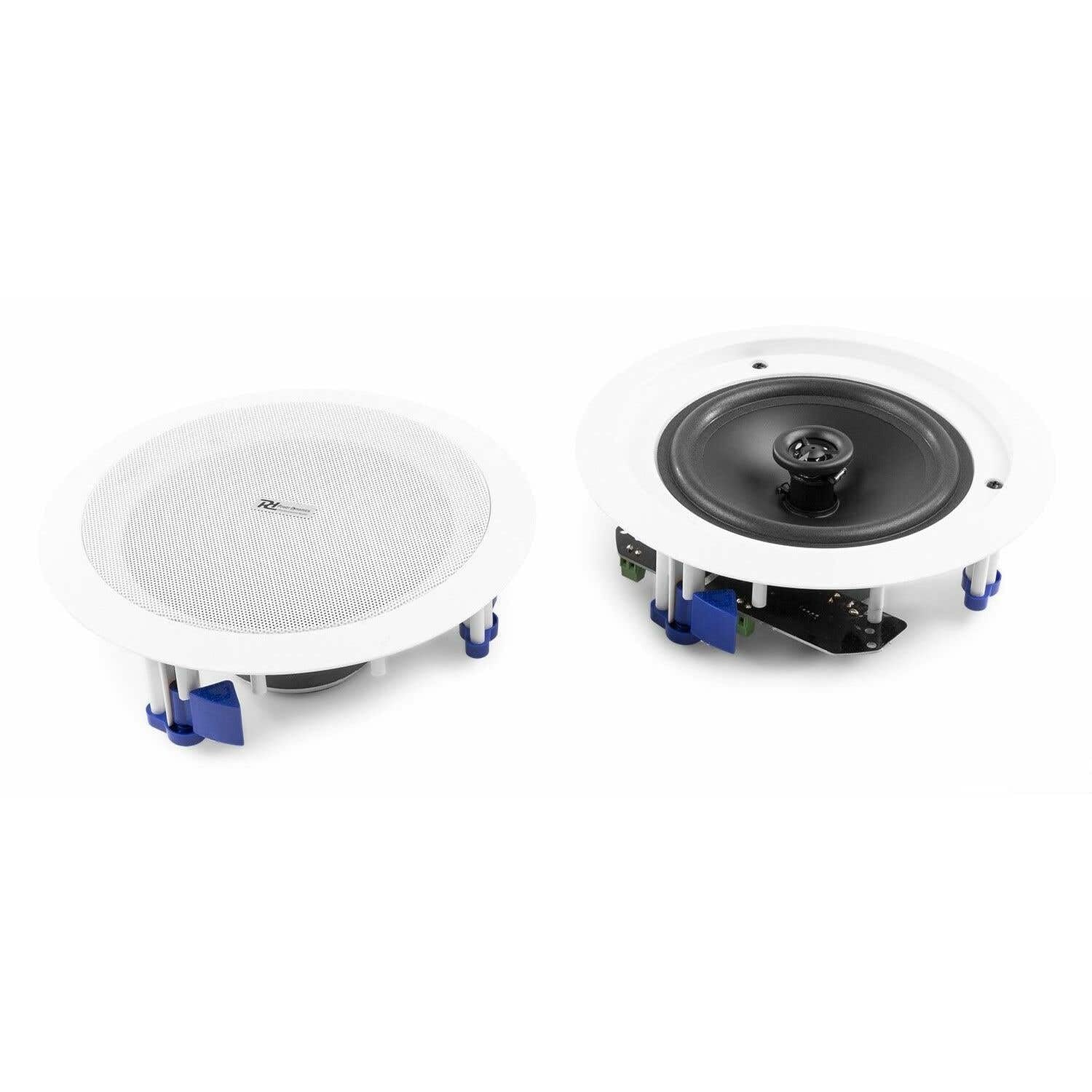 Power Dynamics CSBT65 Juego de Altavoces Bluetooth para Techo, 160 W, Altavoz de 2 vías para Techo y Pared, Amplificador Digital Integrado, Ideal para oficinas, Cine en casa, Sala de Estar, Blanco