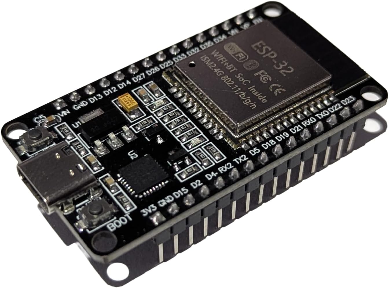 ESP32 DevKit V1 (USB-C) - ESP32-WROOM-32 Module, 240 MHz Dual Core, 2.4GHz WiFi, Bluetooth (Classic + BLE), CP2102 Driver, 30-Pin Header