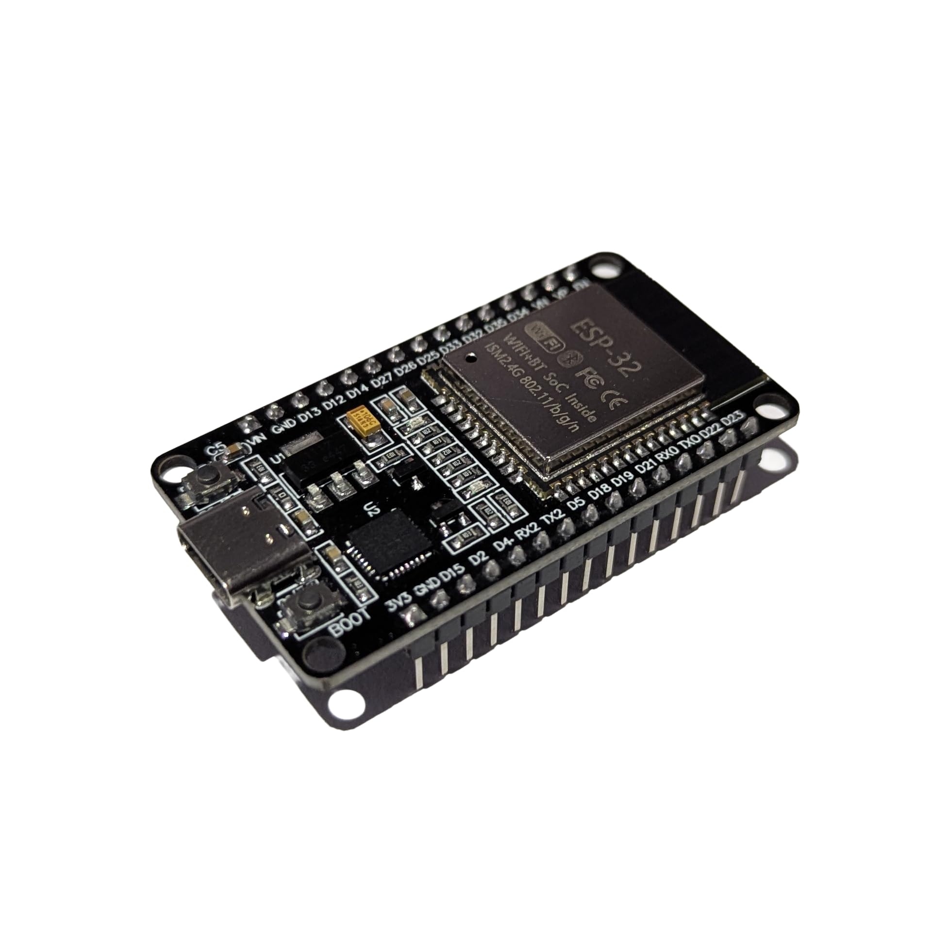 ESP32 DevKit V1 (USB-C) - ESP32-WROOM-32 Module, 240 MHz Dual Core, 2.4GHz WiFi, Bluetooth (Classic + BLE), CP2102 Driver, 30-Pin Header