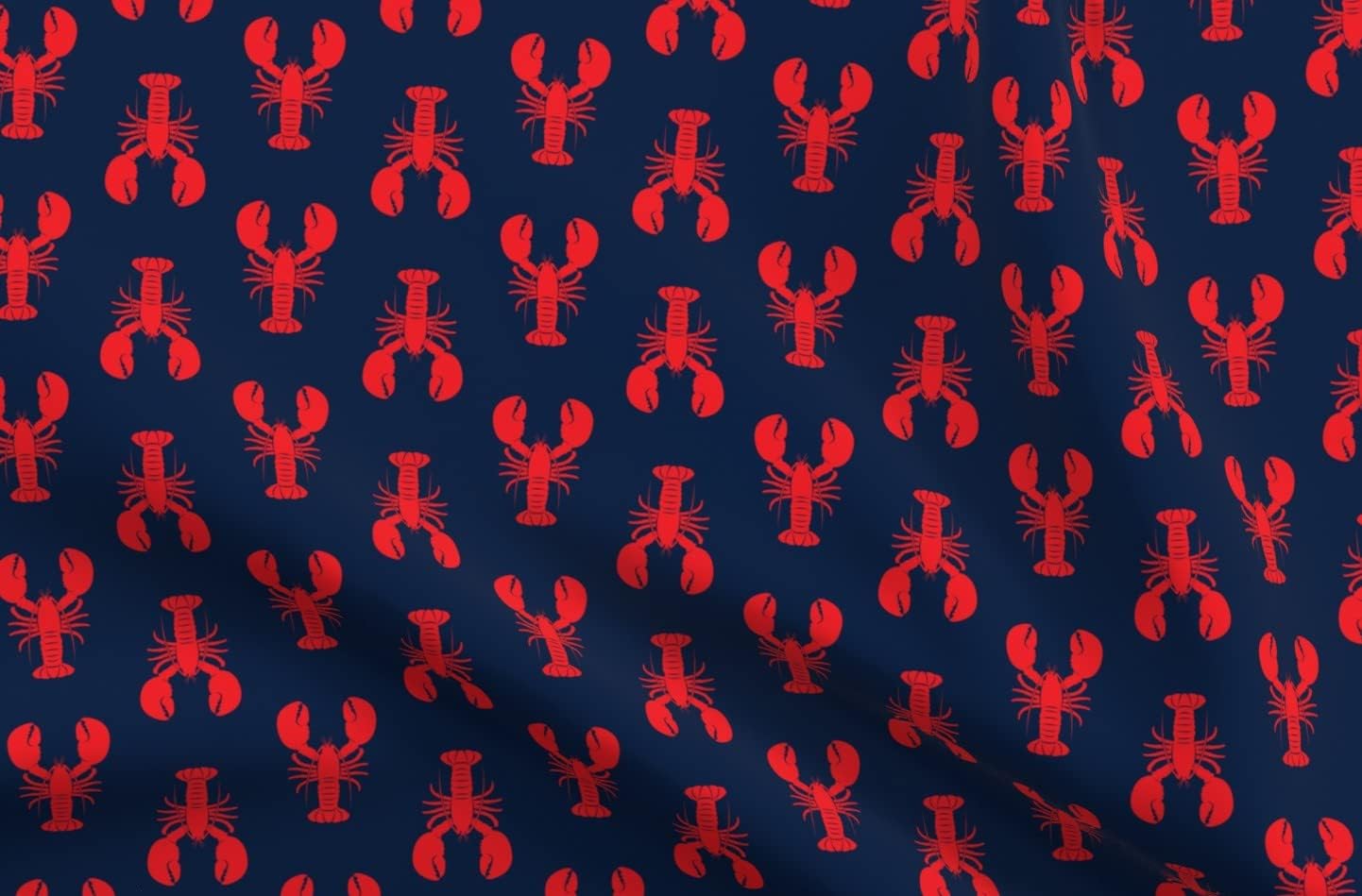 Spoonflower Fabric - Nautical Lobster Red Lobsters Navy New England Maine Printed on Organic Cotton Sateen Fabric by The Yard - Sewing Quilting Apparel Home Decor