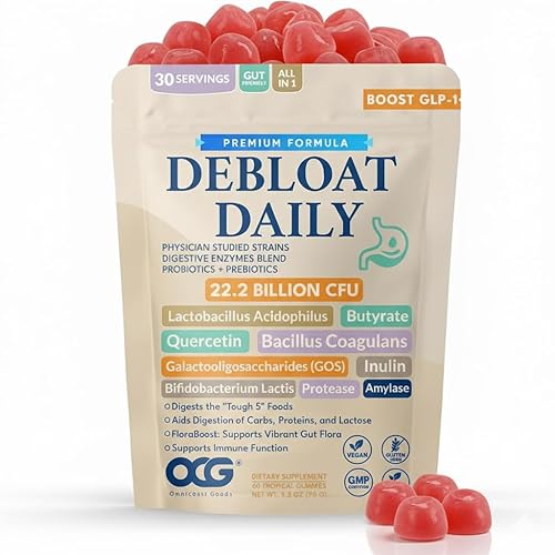 Debloat Daily 3 en 1 Gomitas prebióticas, probióticas y enzimas digestivas | Apoyo digestivo para mujeres y hombres | Hinchazón ocasional, malestar