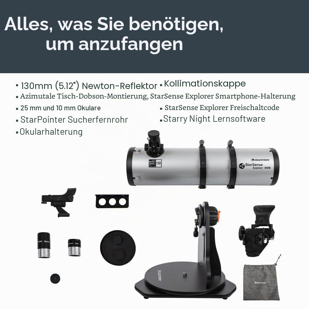 Celestron 22481 StarSense Explorer 130 mm Tisch-Dobson-Teleskop mit Smartphone-App-Unterstützung Funktioniert mit der StarSense-App - kompatibel mit iOS/Android