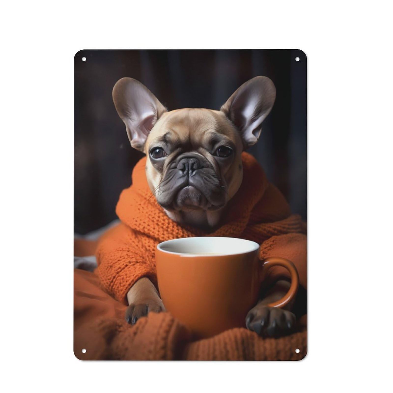 Junmoney French Bulldog Coffee Dog Retro Metal Plaque 40X30cm For Lounge Or Reading Corner, Winter Wall Decor For Reading Corner Decorators