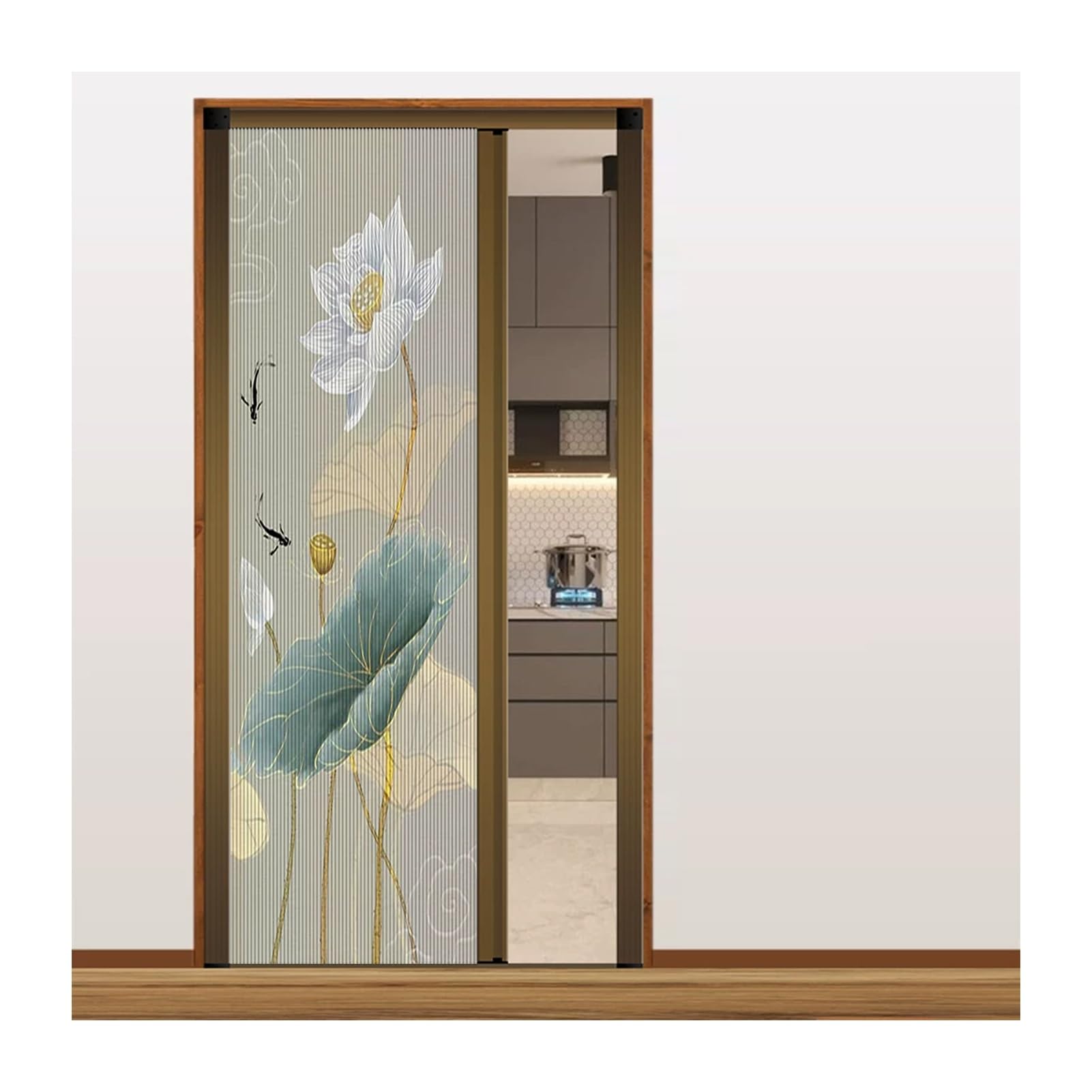 Renter Friendly No Drill Accordion Door, Honeycomb Fabric Partition, Waterproof Sliding Door for Rental Closet Shower Tiny Pantry(Champagne Frame,80x220CM)