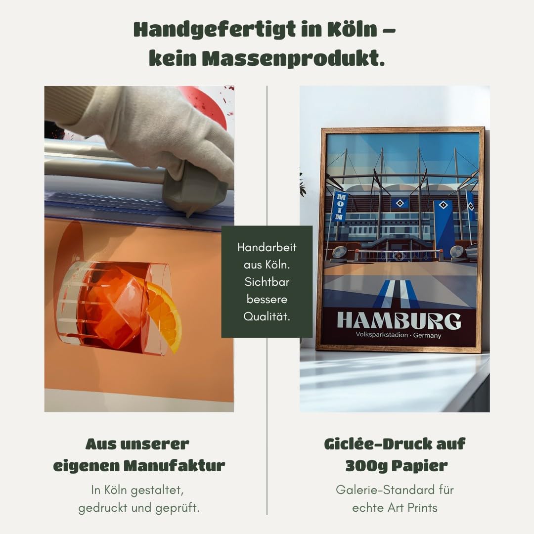 MJ-GRAPHICS® Hamburg Volksparkstadion Poster Fussball A2 mit beigem Rahmen