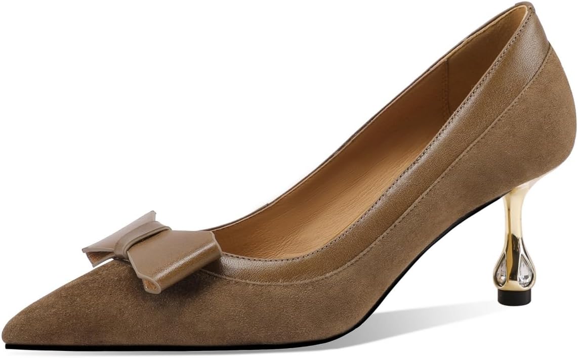 TinaCus Women's Pointed Toe Handmade Bowknot Suede & Genuine Leather Stiletto Heels Pumps Shoes