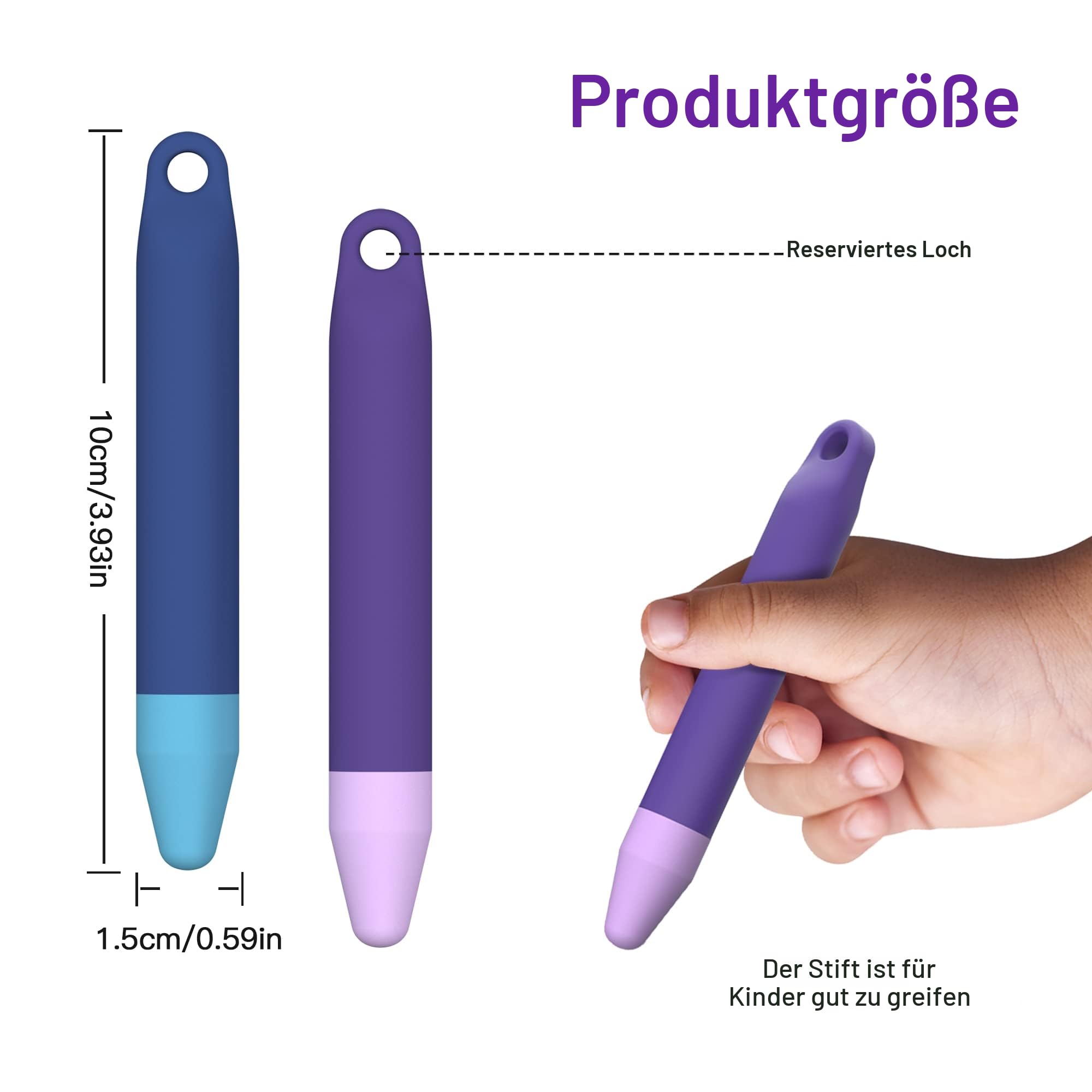 Kinderfreundliche Stylus-Stifte für Touchscreens, 2 Stück, Violett-Blauer Eingabestift, Universeller Kapazitiver Stift, Kompatibel Mit Kindle, iPad, iPhone