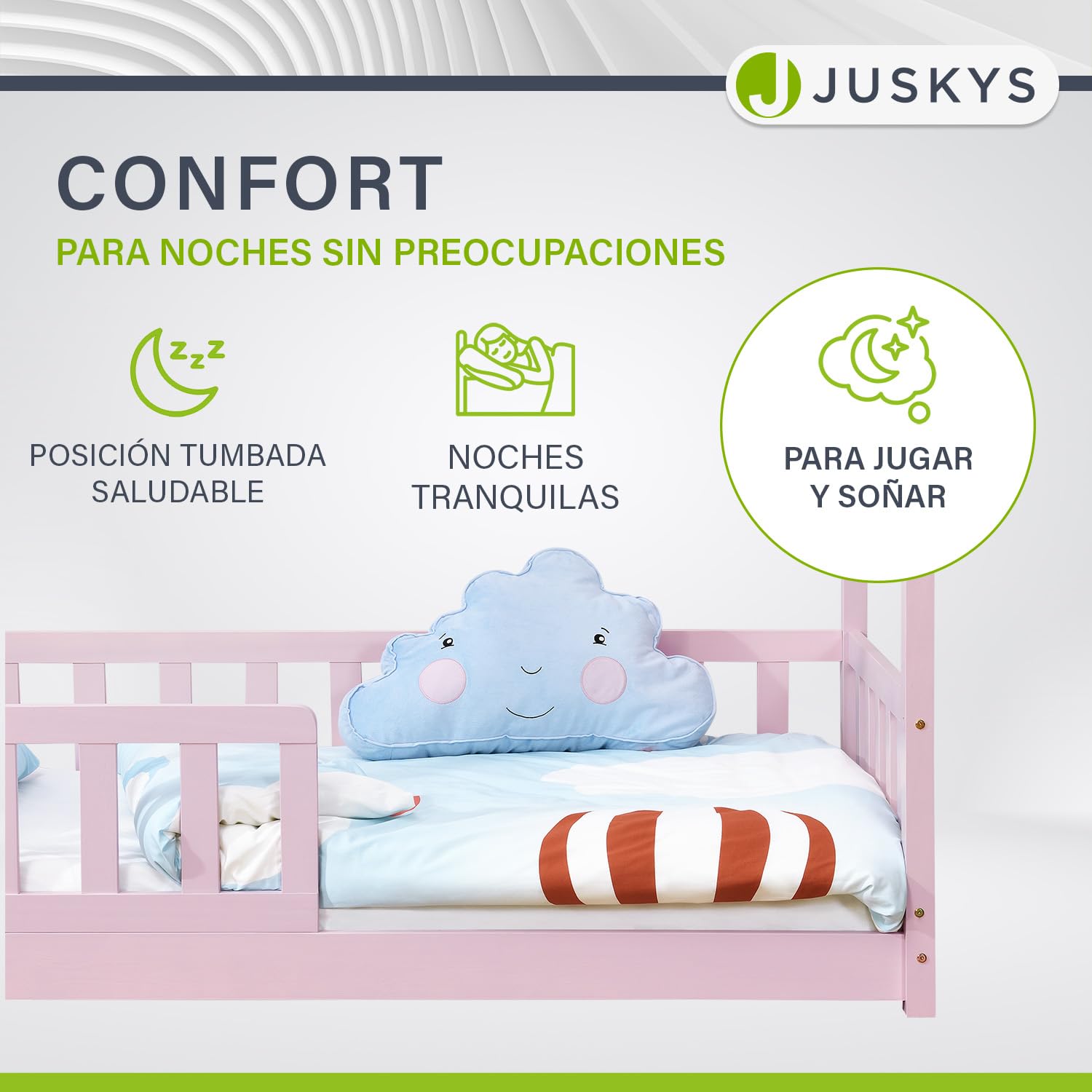 Juskys Cama Infantil Marli 80 x 160 cm con protección anticaída, somier y Techo - Cama casa de Madera Maciza para niños - Cama en Color Rosado