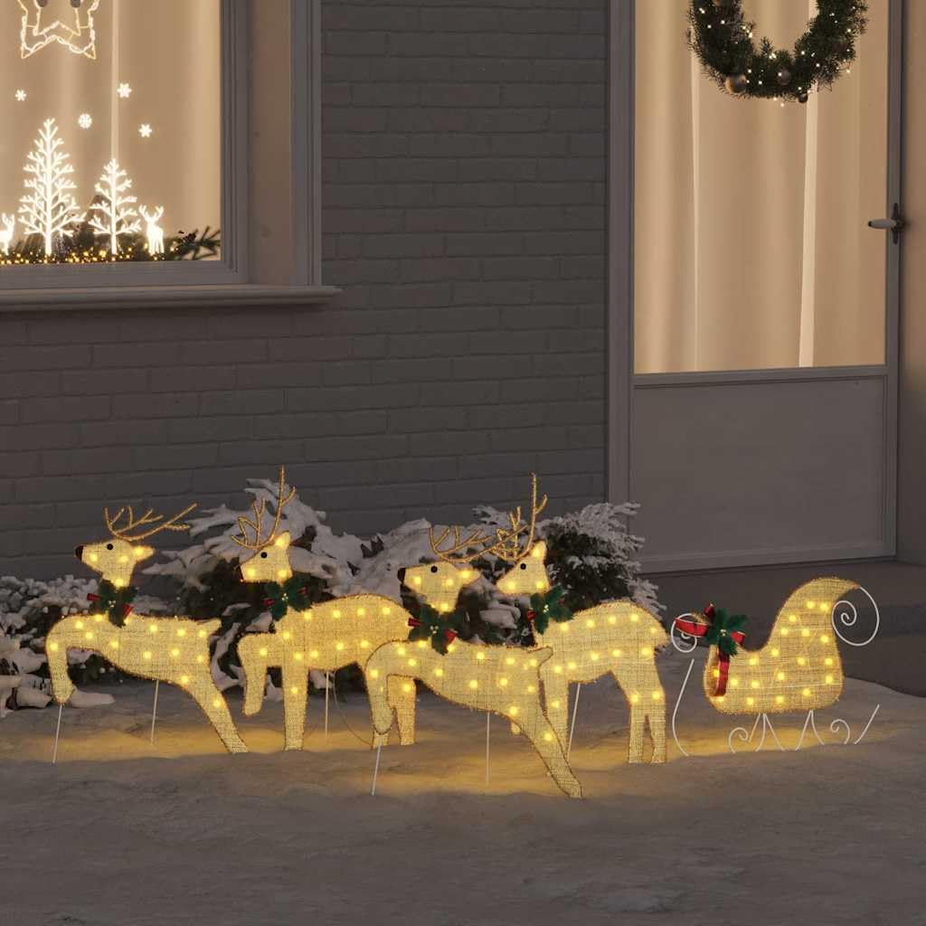vidaXL LED Rentiere 5 Stk. Gold 43 x 18 x 66 cm Stoff LEDs