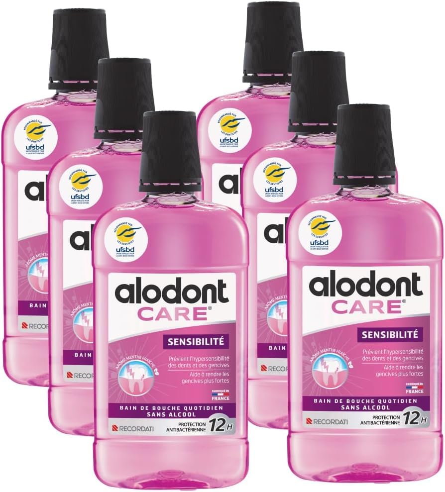 ALODONT CARE Sensibilità | Collutorio quotidiano | Aiuta a proteggere i denti sensibili | Rinfresca l'alito | Prolunga l'efficacia dello spazzolamento | Dai 7 anni in su | Confezione da 6 x 500 ml