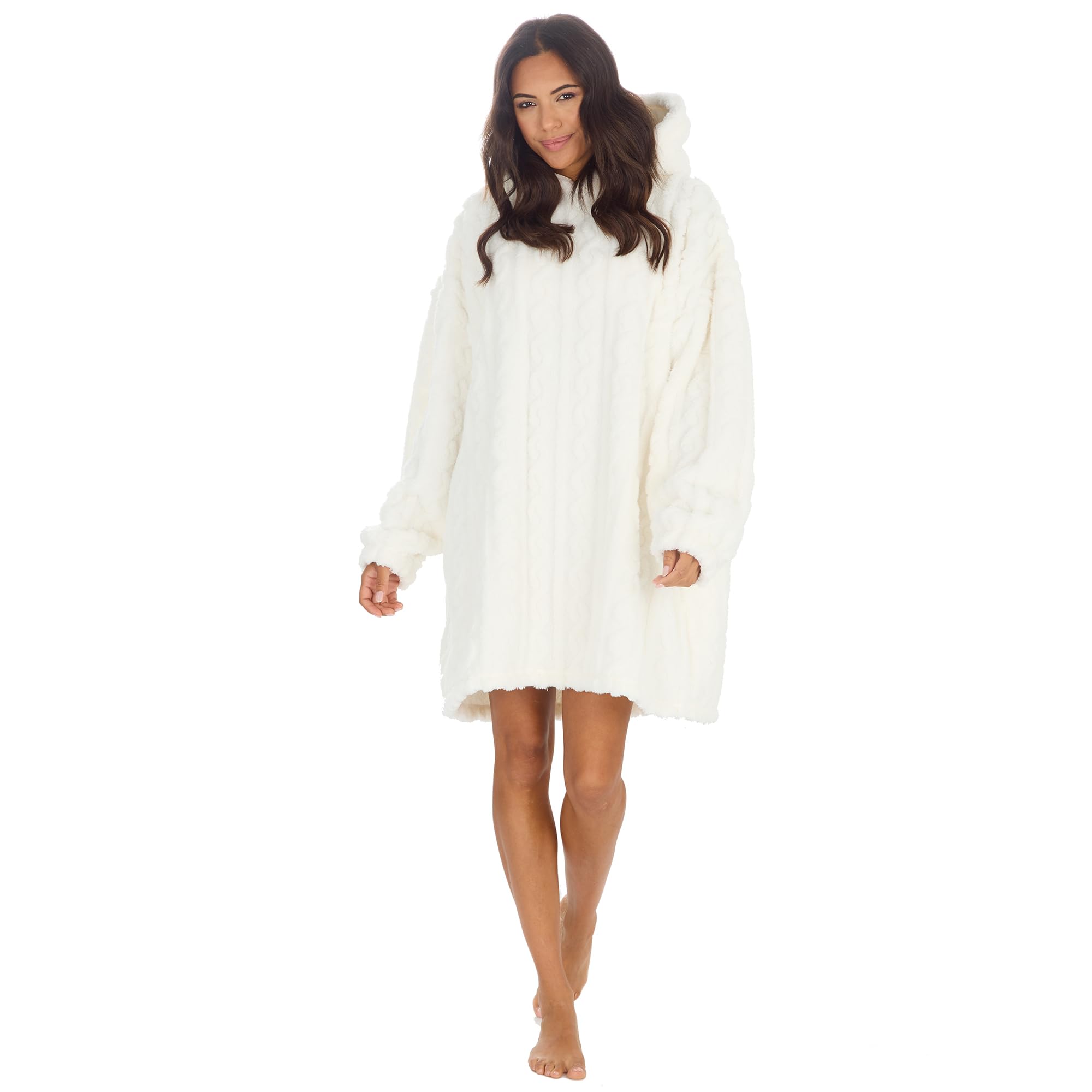 Undercover Unisex Adults - Cream Adults Oversized Sherpa Cable Fleece Hoodie 34B2019 Cream