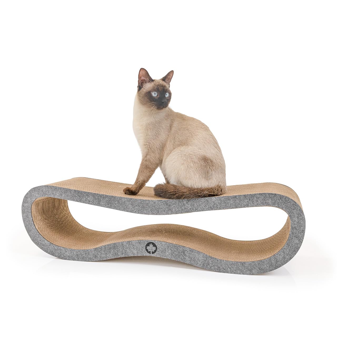 CanadianCat Company | Kratzbrett Orbit 2.0 mit Filz-Front - Kratzmöbel aus Wellpappe inkl. Katzenminze - große Kratzfläche für Katzen - Krallenpflege & Möbelschutz - ca. 84 x 24 x 23 cm