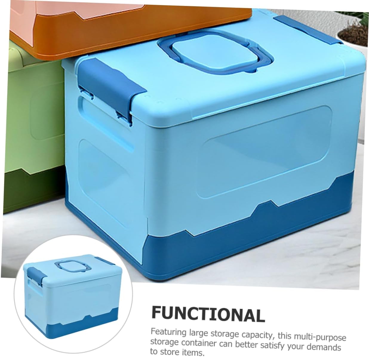 Portable Plastic Folding Storage Box with Handle Large Capacity