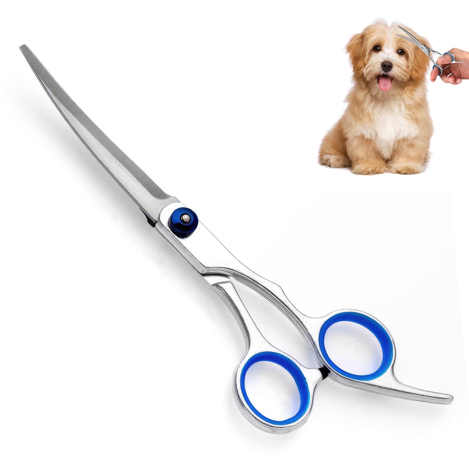 Tijeras para Mascotas, Tijeras Curvas para Perros, Tijera Peluqueria Canina Profesional, Tijeras para Adelgazar el Pelo de Mascotas de Acero Inoxidable, Tijeras para Perros y Gatos Cortar Pelo
