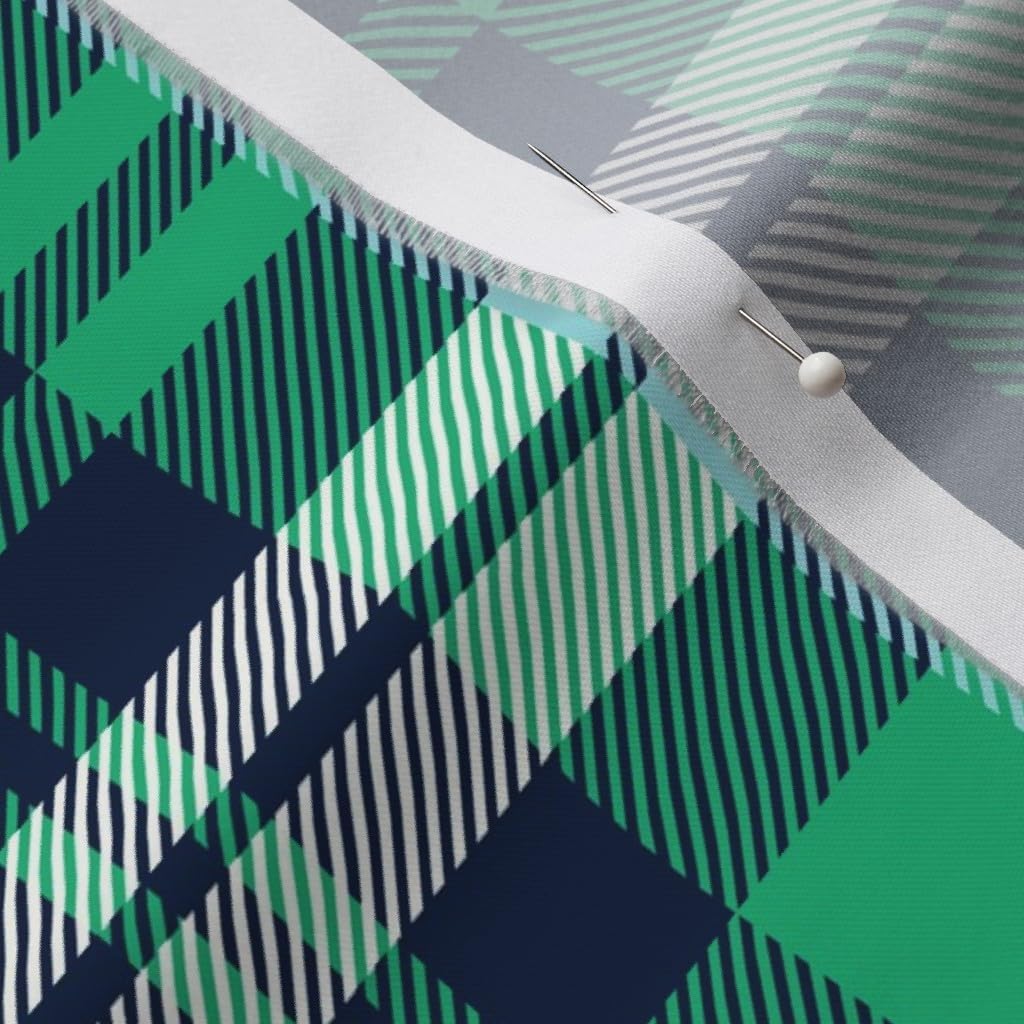 Spoonflower Fabric - Patricks Day Plaid Irish Blue Green Navy Little Arrow Fall Tartan Printed on Organic Cotton Sateen Fabric by The Yard - Sewing Quilting Apparel Home Decor