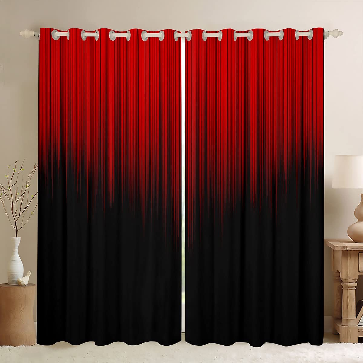 Feelyou Tende per finestre per bambini e ragazzi, motivo geometrico rosso e nero, motivo bohémien, tende per finestre, trattamenti, design semplice sfumato, per soggiorno, camera da letto, 106 x 160