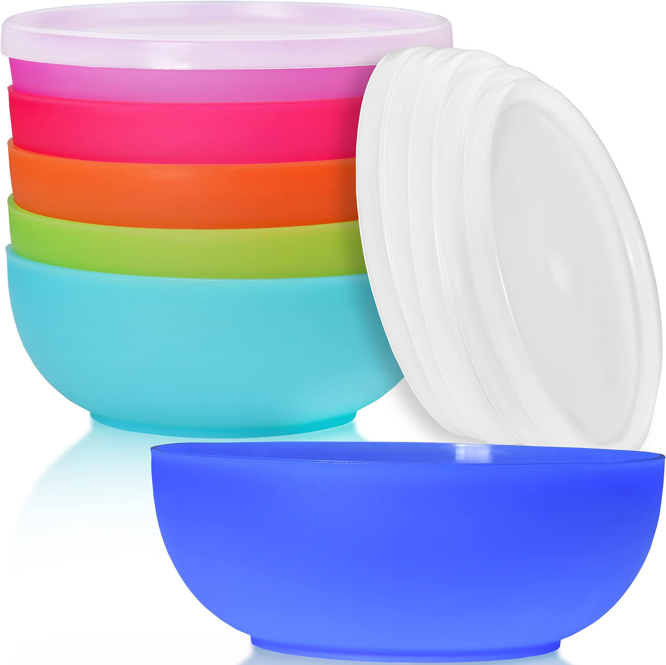 Neo Plastic Bowls with Lids 6 Pieces - 14 cm / 500 ml - Reusable Camping Bowl Set - Coloured Cereal Bowls with Lids