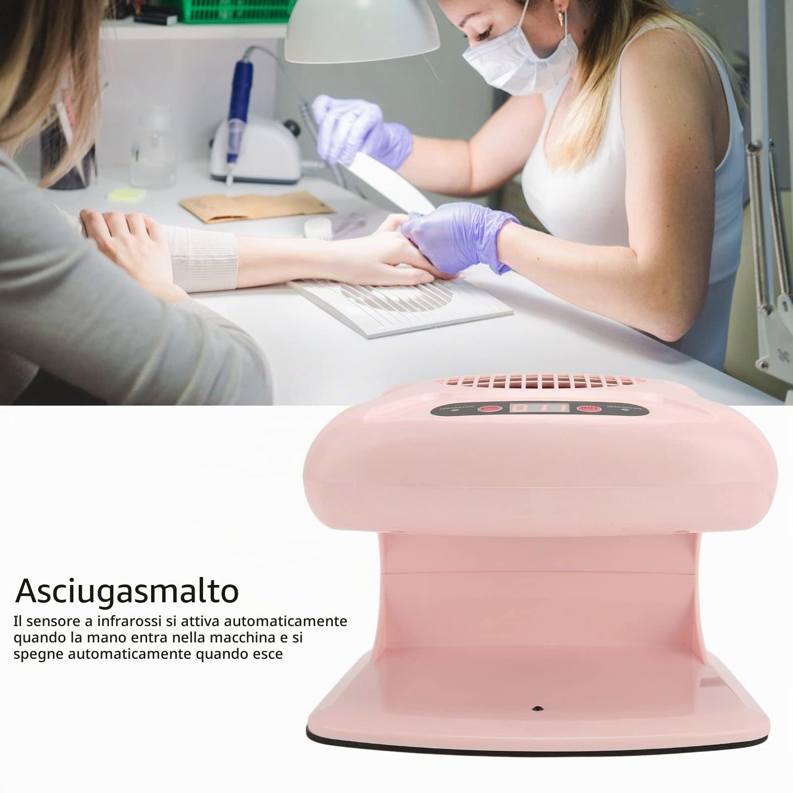 Asciugatore Automatico per Unghie 300 W con Sensore a Infrarossi, Tempo Predefinito 999 S, Doppio Ventilatore Ad Aria Calda e Fredda per Asciugare Smalto Gel Portatile con