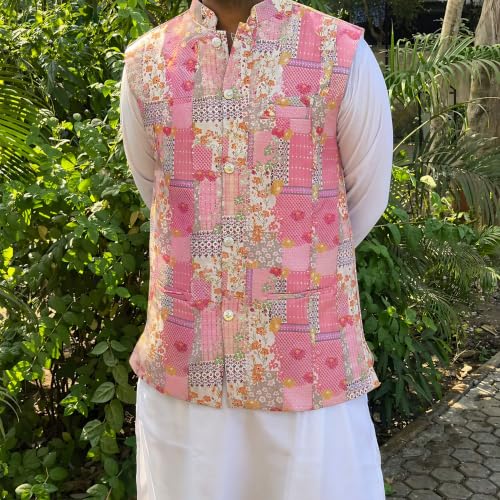 Image of Men's Premium Printed Modi Jacket with mandarin collar - Sleeveless Nehru Jacket made out of Suiting fabric [M to XXL]