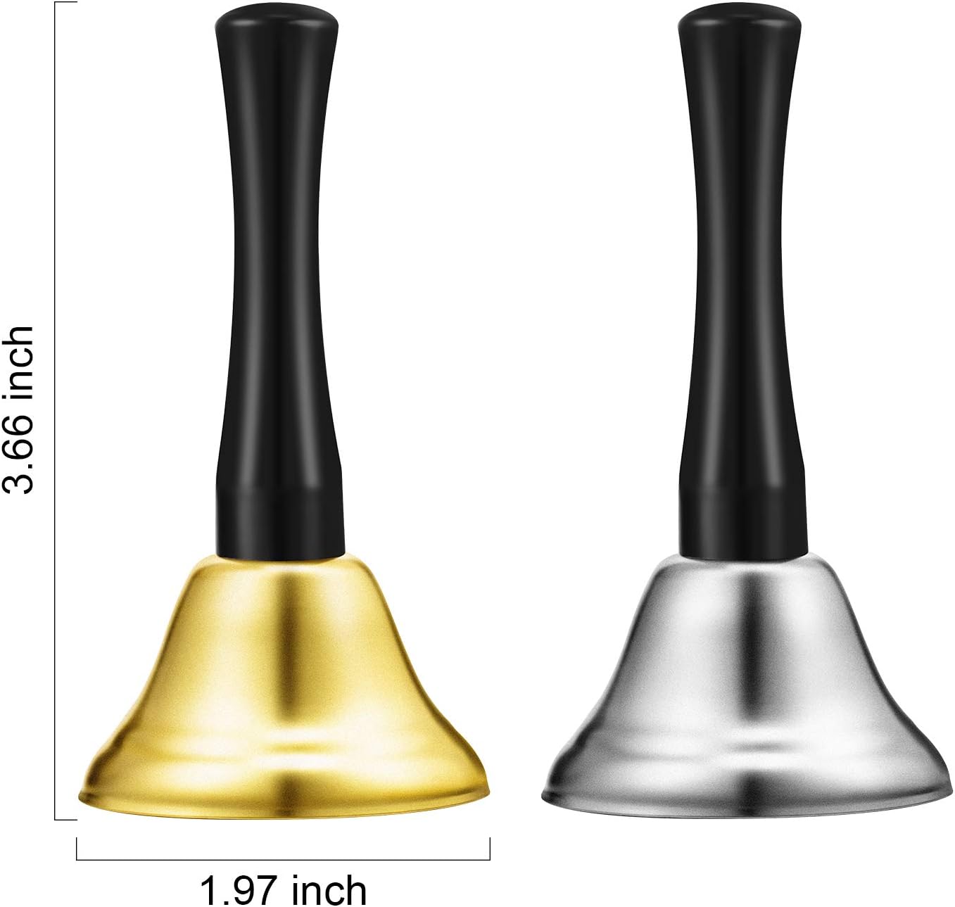 12 Pieces Metal Hand Bells Call Bell Service Hand Bells Black Wooden Handle Handbells Metal Handbells Musical Percussion for Schools (Silver and Gold) : Musical Instruments
