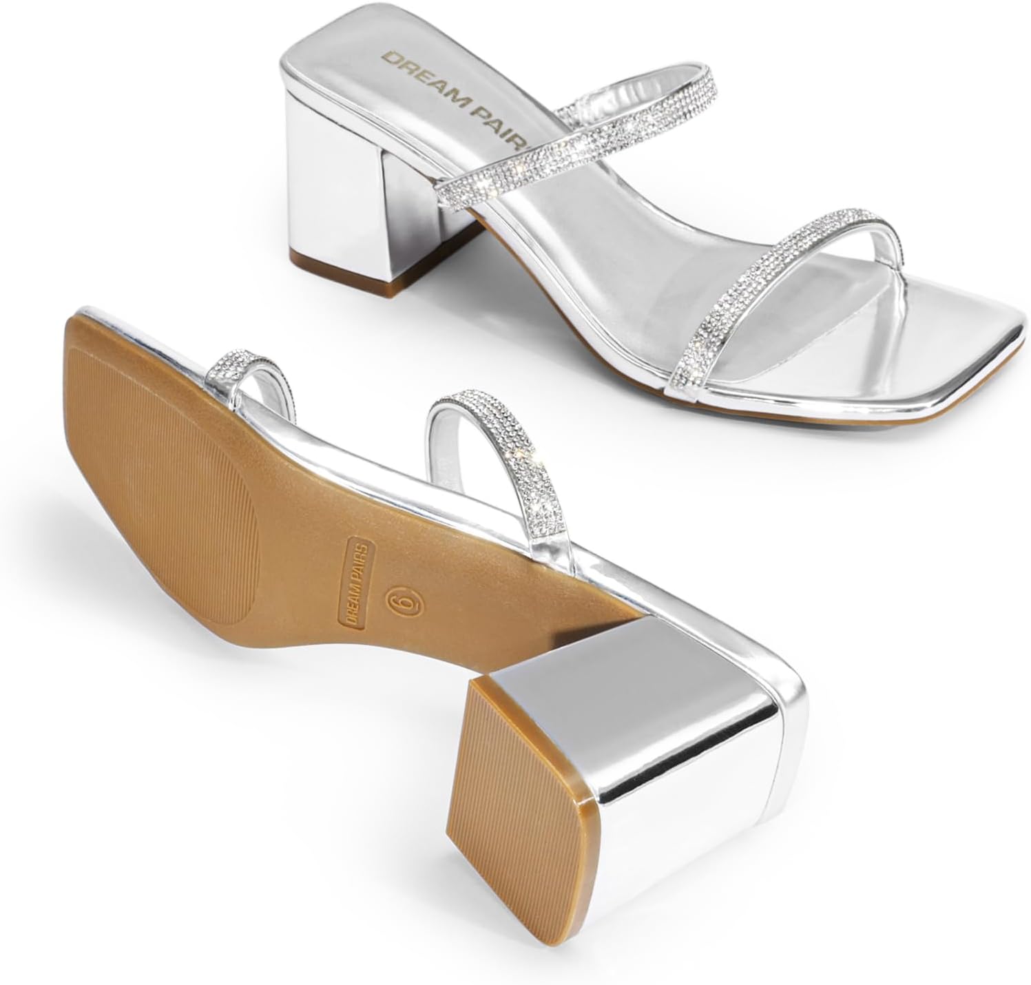 DREAM PAIRS Sandal Heels for Women Low Square Open Toe Block Chunky Heels Slip On Slides Mules for Party Homecoming Daily