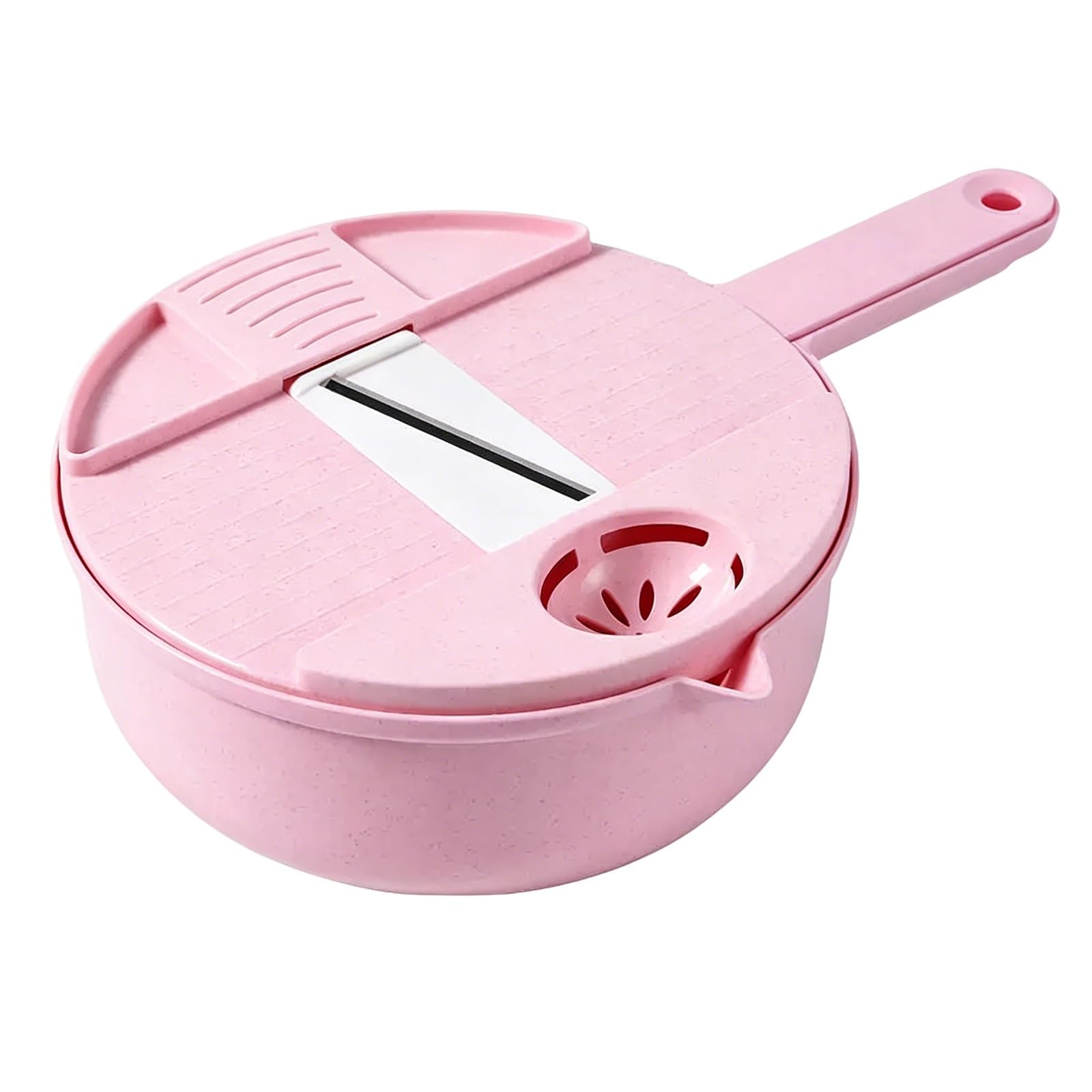 Gemüsehobel, Verstellbarer Hobel für Gemüse & Obst mit Auffangbehälter, Robuster Fingerschutz, Leicht zu Reinigen, 3 Edelstahlklingen, für Die Küche, Rosa