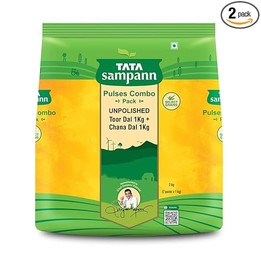 Tata Sampann Pulses Combo Pack, Unpolished Toor Dal (Arhar Dal) & Unpolished Chana Dal, 2kg