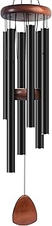 Bursvik Large Aluminium Wind Chimes 37" to Create a Zen Atmosphere Suitable for Outdoor, Garden, Patio Decoration. Classic Black Wind Chime with Wind Catcher Suitable as A Gift for Mom Neighbor Unisex