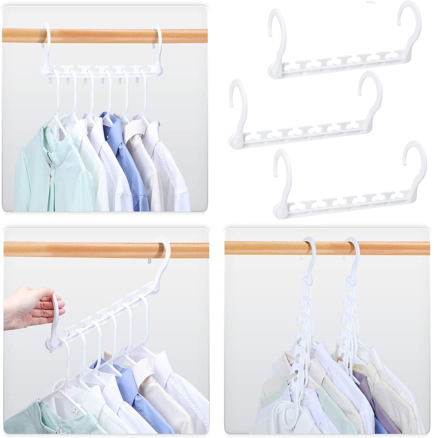 Rmtl White 10Pcs Magic Clothes Hangers, Space Saving Hanger Organiser Standard Closet Wardrobe Clothing Shirt Non Slip Hangers Organiser Multifunctional Hanging Updated Hook Design (White)