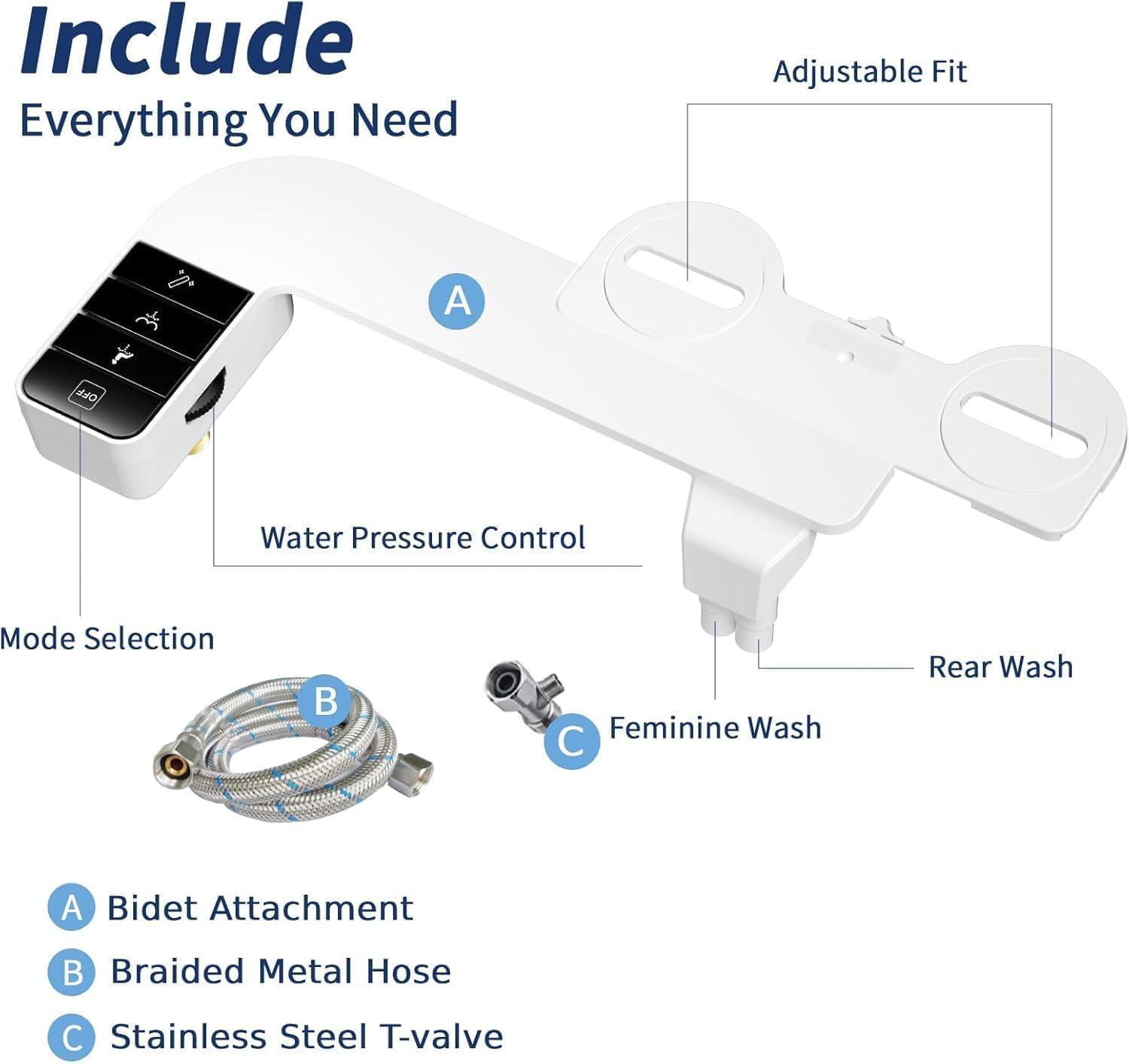 Bidet Attachment for Toilet, Retractable Self Cleaning Cold Water Bidets for Existing Toilets, Bidet Toilet Seat Attachment with Pressure Controls, Bidet Attachment for Frontal & Rear Wash, Black
