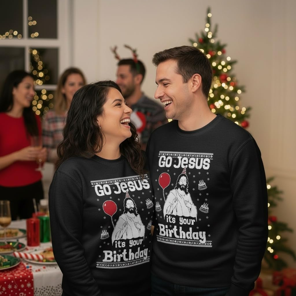 Tstars Birthday Boy Jesus Sweatshirt - Mens Ugly Christmas Sweater Style Xmas Holiday Pullover for Party or Events