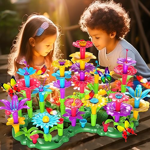 Image of Doloowee 102Pcs Flower Garden Building Toys for Girls 3 4 5 6 7 Year Old, Upgrade DIY Building Stacking Toys, STEM Preschool Educational Toddler Toys Brain Development Kindergarten Kids Toy