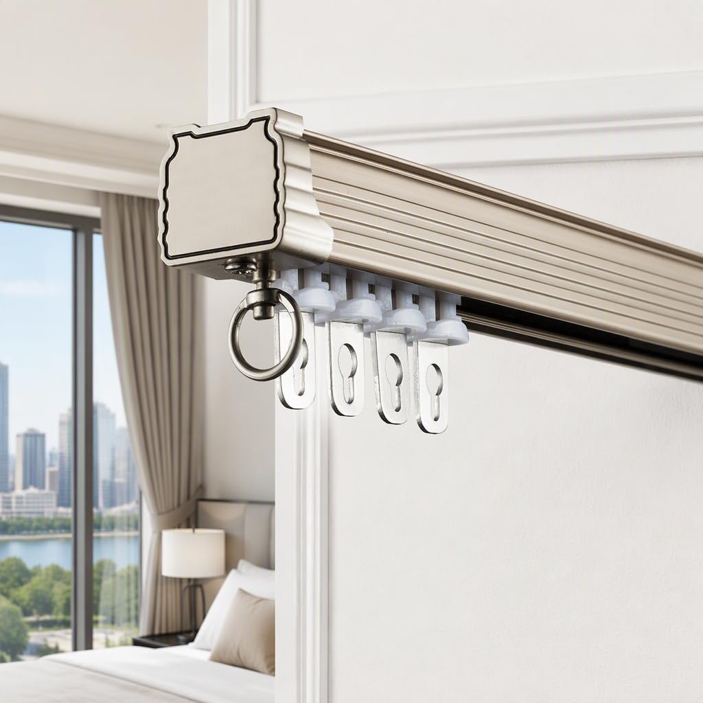 Aluminum Ceiling or Wall Mounted Curtain Track with Rollers,Hardware,and End Caps,Champagne,1.4m Single Rail