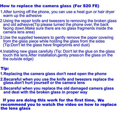 Yuyond 2Pcs Oem Original Rear Camera Glass Lens Replacement For Samsung Galaxy S20 Fe 6.5 Inch (All Carriers) Adhesive Preinstalled With Tools Kit (Not Fit S20 6.2 Inch) (Black) #TOP5