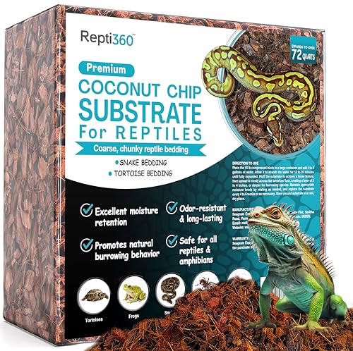 Repti360 Premium Coconut Chip Substrate for Reptiles 10 LB Block in Carton Box Expands to 72 Quarts Natural & Dust-Free Coco Husk Bedding for Ball Python Bearded Dragon Tortoise & Gecko