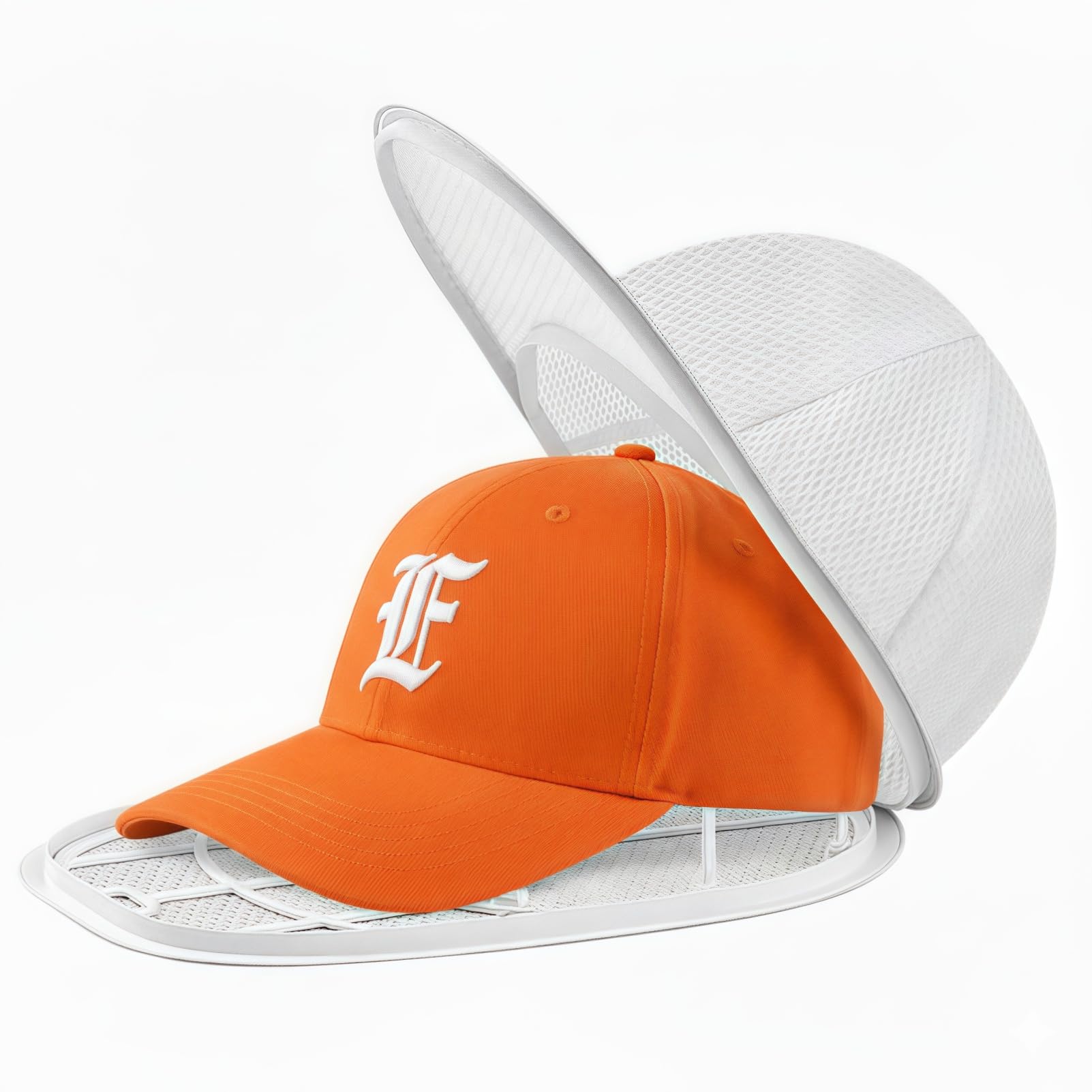COONE Baseball Cap Washing Cage, Collapsible Hat Washer Cage for Washing Machine & Dishwasher, Cap Cleaner with Mesh Bag for Flat/Curved Hats, Laundry Accessories (White Frame & Mesh)​