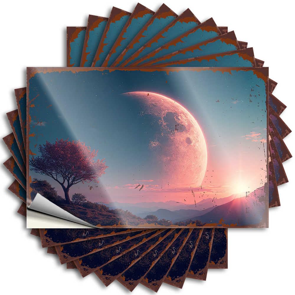Sticker The Room Decorations Custom Stickers, Water Waterproof Moonlit Landscape: A Surreal Sunset with Giant Moon for Hydro Flask | Core Vinyl Decals for Essentials Holiday Gift(8X12CM)