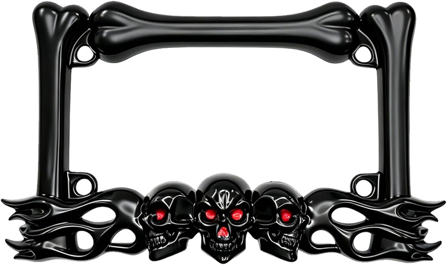 Cool Motorcycle License Plate Frame, Heavy-Duty Skull Motorcycle License Plate Frame, Fits 7"x4" Standard Plates, Compatible with Cruiser, Dual-Sport, Sport,Street Bikes (Black)