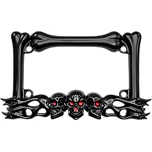 Cool Motorcycle License Plate Frame, Heavy-Duty Skull Motorcycle License Plate Frame, Fits 7"x4" Standard Plates, Compatible with Cruiser, Dual-Sport, Sport,Street Bikes (Black)