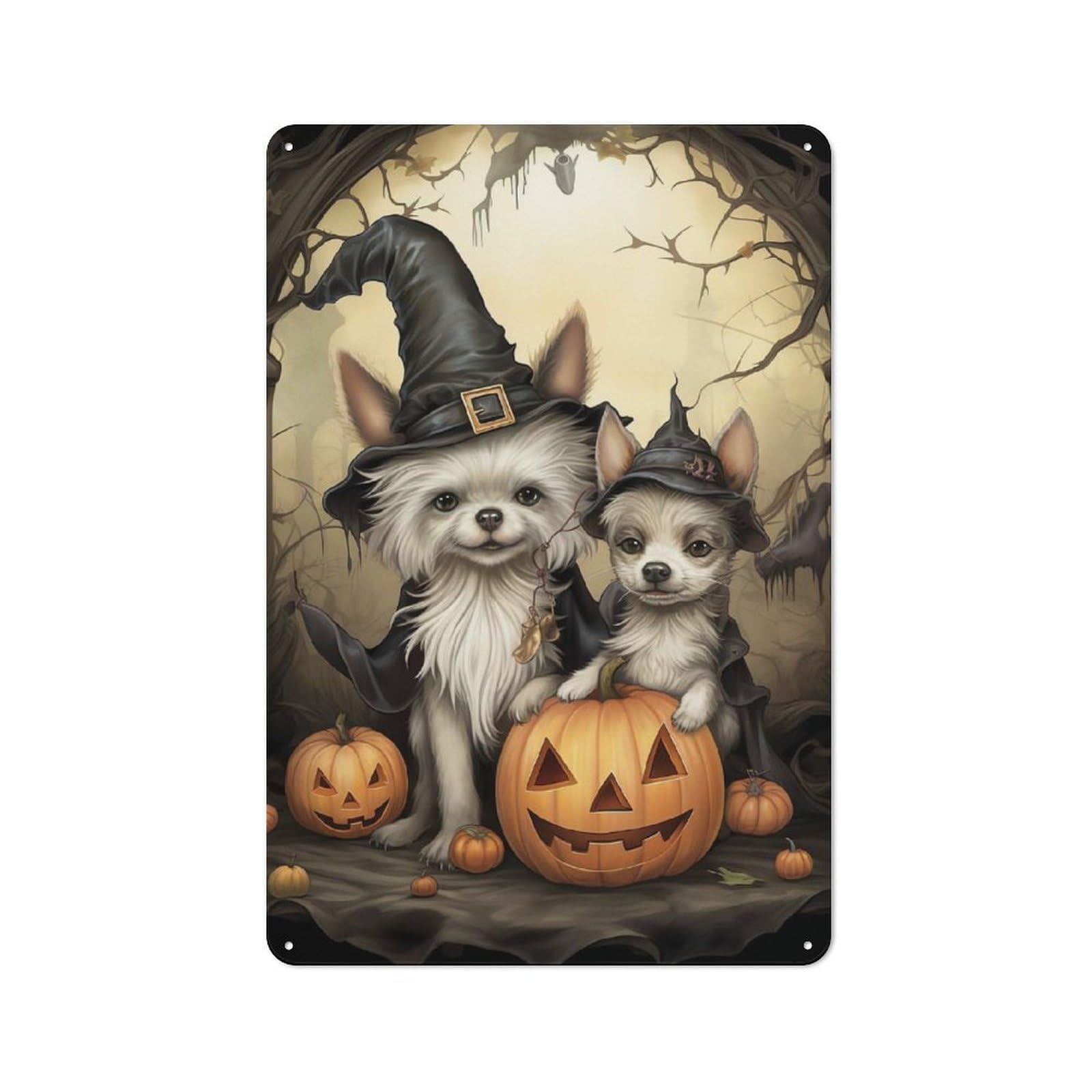 Junmoney Poodle Halloween Witch Hat Retro Tin Sign 30X20cm For Bar Or Restaurant, For Collectors Of Retro Metal Wall Decor