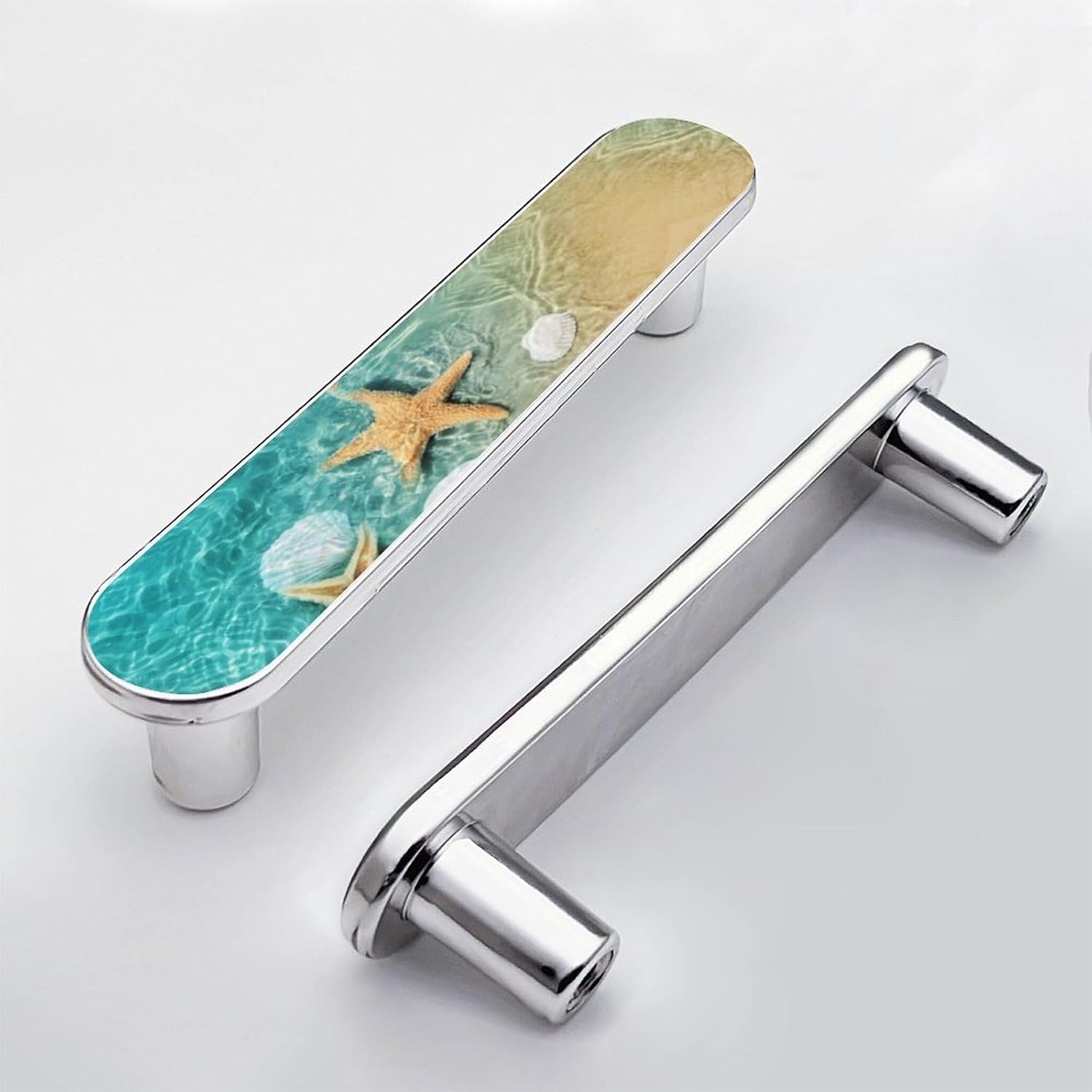 4 Pack Starfish Seashells Drawer Pull 3-3/4 Inch (96 mm) Center to Center Silver Cabinet Handles Unique Bathroom Drawer Handle Kitchen Cabinet Hardware