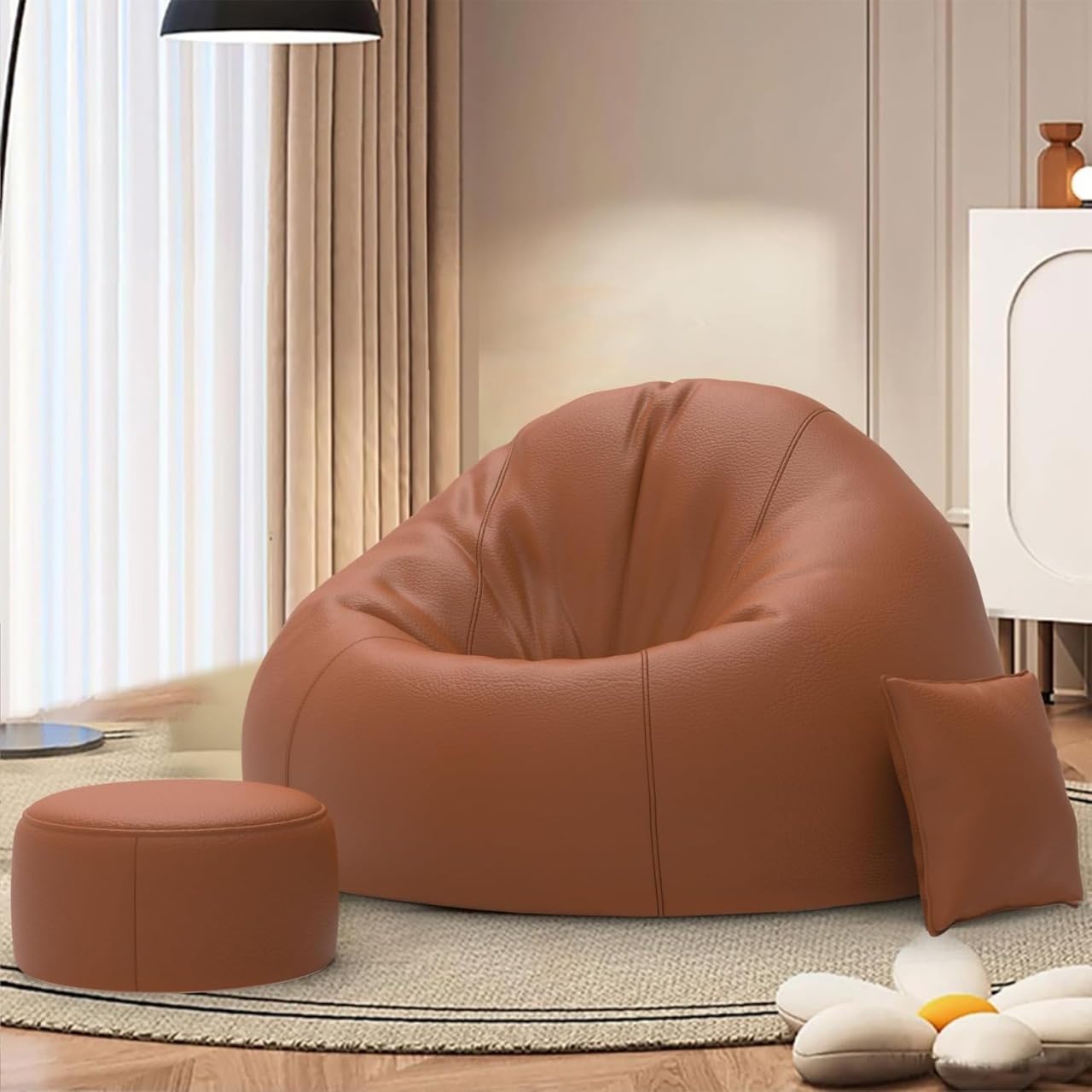 OHSTORE Combo of 4XL Bean Bag Cover with Footrest and Cushion (Only Cover) – Orange Faux Leather Lounge Chair Cover Without Filling for Home, Office & Gaming-picture-28