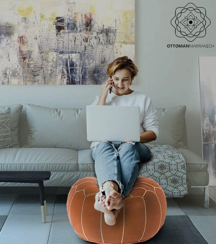 Miniatura 4 de Puf redondo de cuero genuino sin relleno  Reposapiés otomano marroquí, funda para reposapiés, súper suave hecho a mano otomano sintético viene en 20