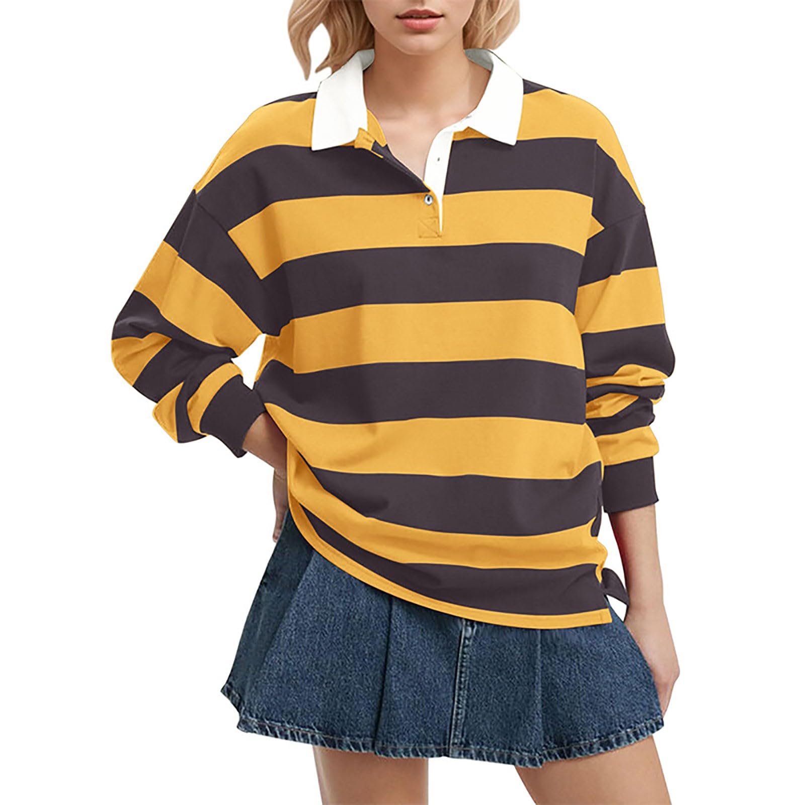 T Shirt Manche Longue Femme Long Sleeve Rugby Collared Pullover Tops Loose Fit Chemisier Tee Chemise Mousseline Coton Vert Lot Tshirt Col V Blouse Brillante Ladies Sparkly Christmas Haut