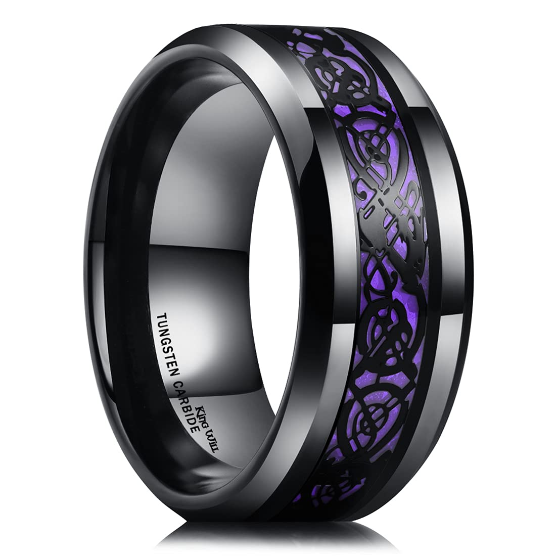 King WillDragon 8mm/6mm Red/Blue/Green/Orange/Purple/Silver/Black/Azure/Mazarine Celtic Dragon Tungsten Carbide Mens Wedding Band Ring Comfort Fit