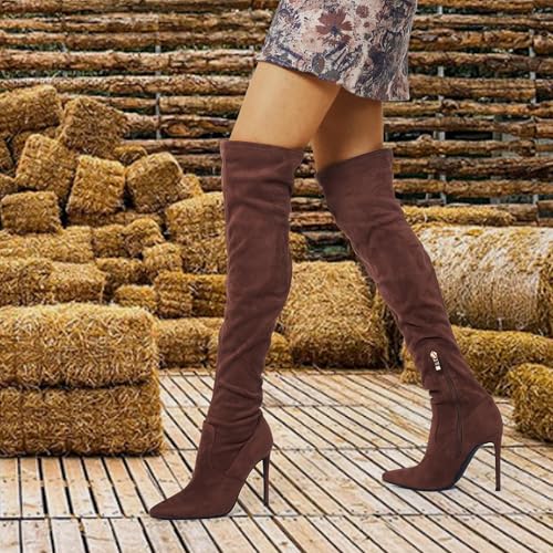 Image of GENSHUO Women's Over the Knee Boots Stiletto Pointed Toe Thigh High Heel | Stretchy Thigh High Long Boots with Side Zipper, Sexy Slim Fit Tall Heeled Boot for Club Party Evening Dress Wear
