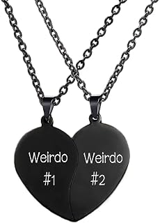 BFF Necklace for 2 Split Heart Engraved Weirdo 1 Weirdo 2 Friendship Necklace Set Best Friends Forever Necklaces Valentines Day Gifts