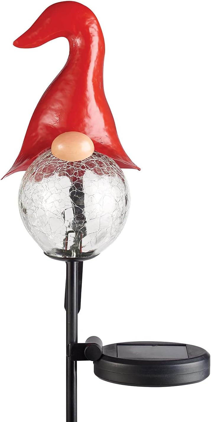 ART & ARTIFACT Outdoor Christmas Gnome Stake - Solar Santa Garden Light Yard Art Gnome Gift, Outdoor Gnomes Garden Decorations, Crackled Glass Solar Orb Garden Stake Decor
